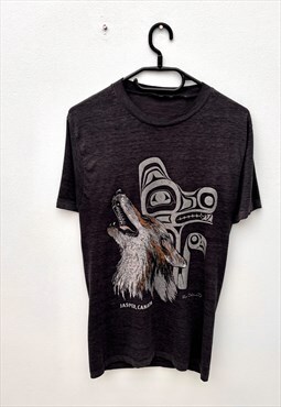 Vintage Jasper Canada wolf grey black T-shirt small 