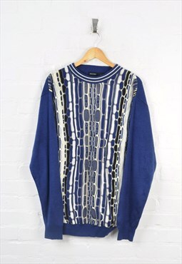 Vintage Coogi Style Knitted Jumper Blue Large