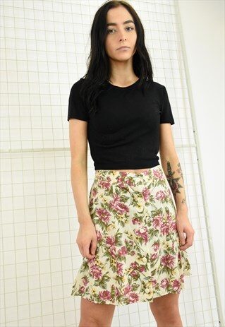 VINTAGE BEIGE FLORAL SKIRT
