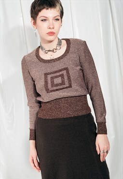Vintage Knit Top 60s Mod Space Age Tee in Brown