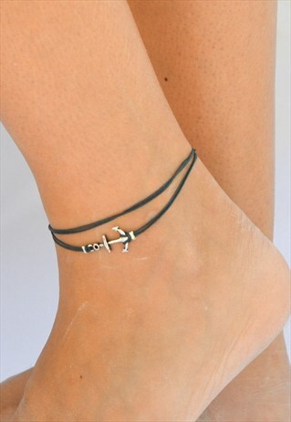 SILVER ANCHOR ANKLET BLUE ANKLE BRACELET WRAPPED JEWELRY HER