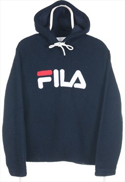 Vintage 90's Fila Hoodie Embroidered Fleece Spellout Navy Xl