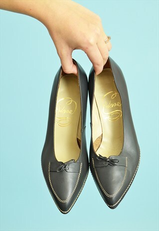 70'S RETRO CLASSY REAL LEATHER POINTY NOSE PUMPS HEELS