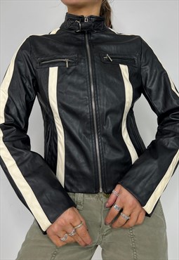 Vintage Y2k Jacket Leather Faux Zip Up Racer Biker 90s 00s