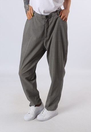 HIGH WAISTED TROUSERS CHECKED WIDE TAPERED UK 16 (O4I)