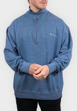 Vintage Champion Sweatshirt Quarter Zip Blue Large