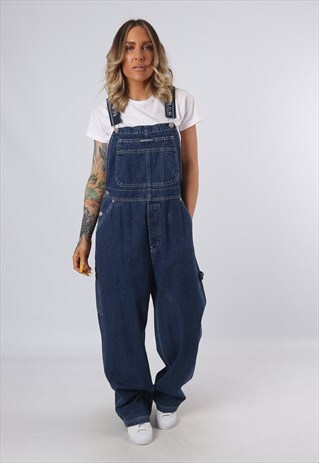 DENIM DUNGAREES VINTAGE WIDE LEG TALL LENGTH UK 12 (3DY)
