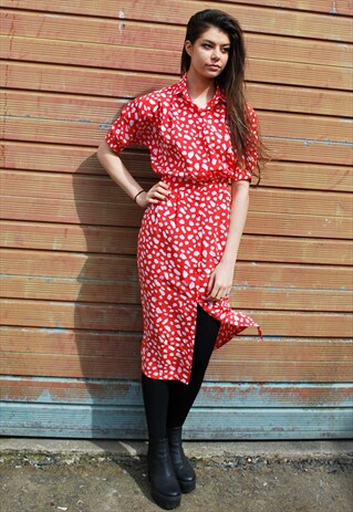 VINTAGE 70S RED & WHITE MIDI DRESS