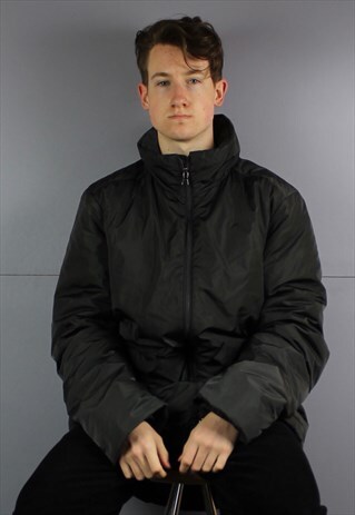 VINTAGE PRADA HOODED WINTER COAT JACKET IN BLACK WITH ENGRAV