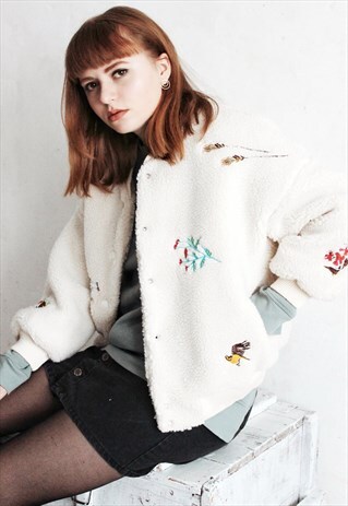 EMBROIDERY BORG BOMBER JACKET