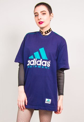 ADIDAS VINTAGE 90'S EQUIPMENT PRINT NAVY BLUE T-SHIRT