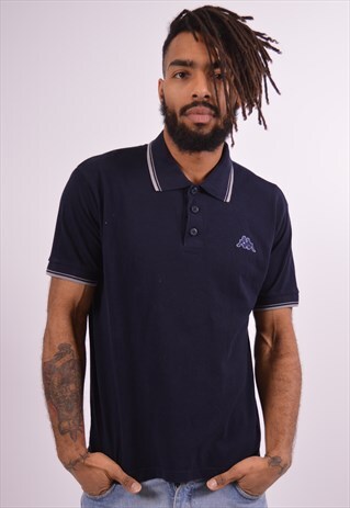 KAPPA MENS VINTAGE POLO SHIRT MEDIUM NAVY BLUE 90S