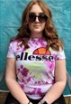 Y2K TIEDYE ELLESSE LOGO AND SPELLOUT BRIGHT T-SHIRT 