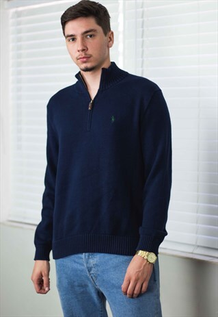 VINTAGE POLO RALPH LAUREN 1/4 ZIP JUMPER LOGO 90S L 21