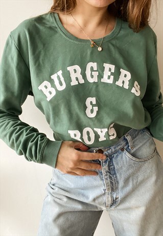 VINTAGE Y2K BURGERS & BOYS FUNNY GRAPHIC SWEATSHIRT JUMPER