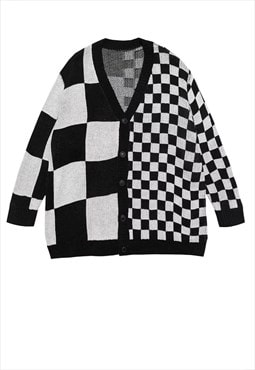 Chequerboard cardigan Ska check retro knitwear sweater black