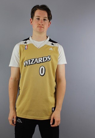 VINTAGE ADIDAS WIZARDS NBA JERSEY IN GOLD WIN EMBROIDERY. SI