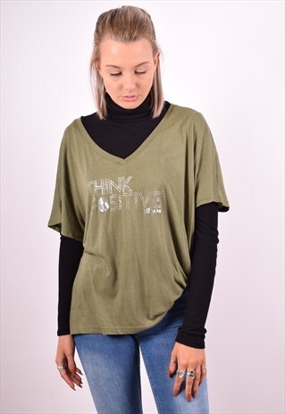 ELLESSE WOMENS VINTAGE TOP BLOUSE XXL GREEN 90S