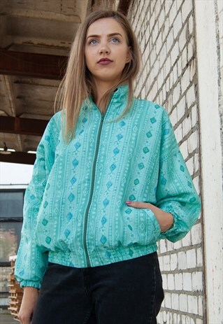 VINTAGE RETRO TURQUOISE BOMBER JACKET