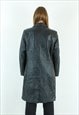 GENUINE LEATHER COAT BLACK BUTTON UP JACKET US 16 TRENCH MAC