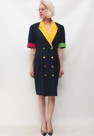 VINTAGE 80' BEAUTIFUL MIDI NAVY BLUE LOOK LIKE JACKET DRESS