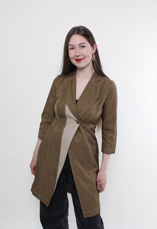 VINTAGE 00S LIGHTWEIGHT TRENCH COAT KHAKI GREEN TRENCH 