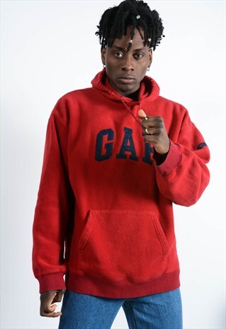 VINTAGE GAP FLEECE HOODIE RED WITH LOGO.