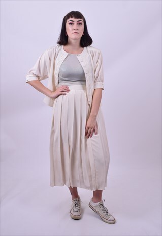 VINTAGE 90'S CREAM PLEATED SKIRT & SHIRT JACKET SIZE 10 12