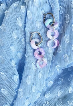 Handmade Sterling Silver Hoop Earrings in Mermaid Pastel