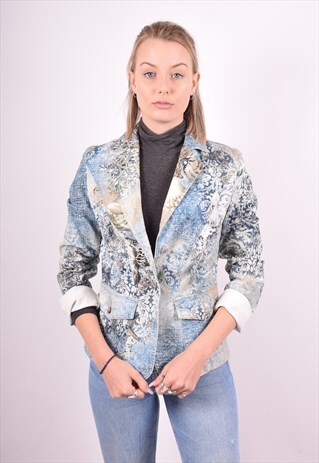 CAPPOPERA WOMENS VINTAGE DENIM BLAZER JACKET MEDIUM MULTI 90