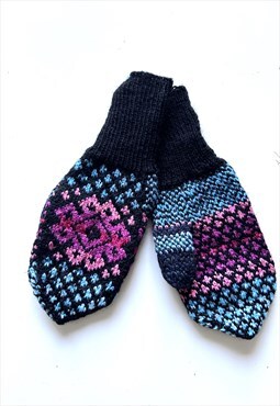 Colorful Ornamented Recycled Mittens For Ladies 