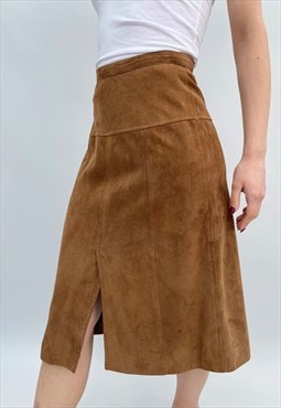 80's Vintage Ladies Brown Soft Suede Pencil Skirt