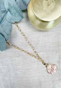 Chunky Long Chain Gold Faux Shell Charm Pendant Necklace