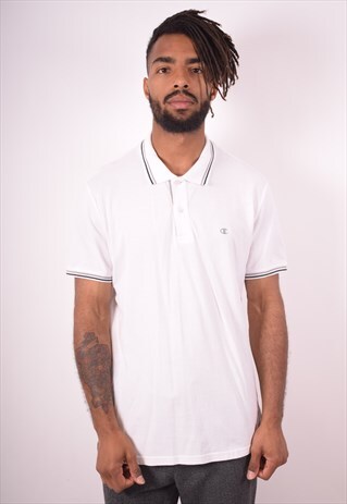 CHAMPION MENS VINTAGE POLO SHIRT LARGE WHITE 90S