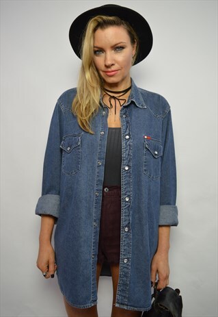 VINTAGE 90S LEE COOPER OVERSIZED BLUE WASH DENIM SHIRT RETRO