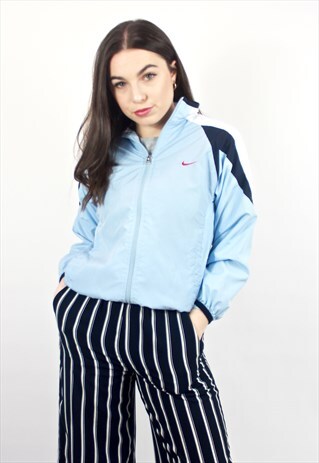 90'S RETRO BABY BLUE SPELL-OUT TRACK JACKET