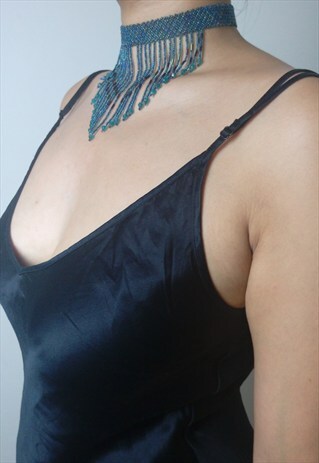 MIDNIGHT BLUE FRINGE EMBROIDERY CHOCKER
