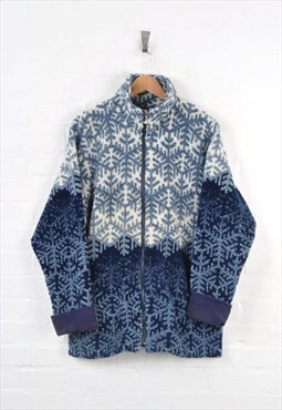 Vintage Sherpa Fleece Snowflake Pattern Blue/White Ladies L