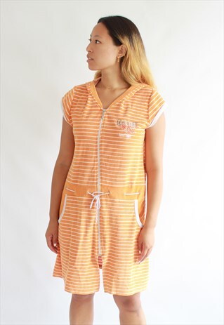 ORANGE WHITE STRIPES HOODY VELOUR DRESS