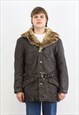 Vintage L Men Real Leather Sherpa Fur Lining Belted Coat Mac