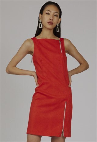RARE VINTAGE 90'S VERSACE RED SNAKE PRINT ZIP DETAIL DRESS