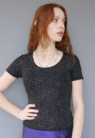 VINTAGE 90S BLACK GLITTERY STRETCHY TOP