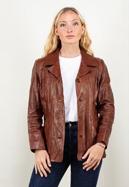 Vintage 70s Leather Blazer Jacket in Brown