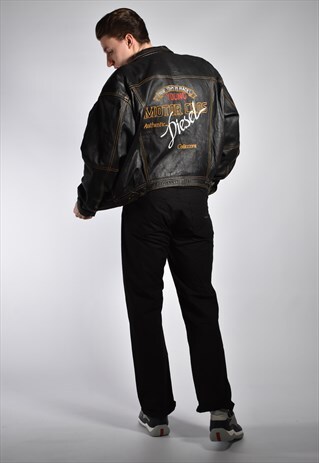 VINTAGE 1990S EMBROIDERED LEATHER JACKET
