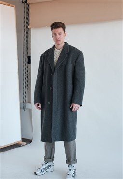 Vintage 90s Minimal Long Straight Fit Mens Coat in Grey XL