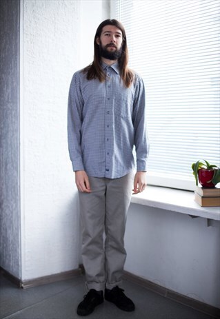 VINTAGE 80'S GREY CHECKED LONG SLEEVED SHIRT