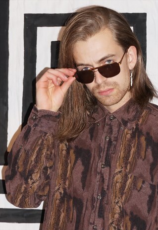 VINTAGE 90'S / Y2K BRONZE SQUARE AVIATOR SUNGLASSES