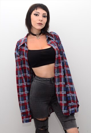 VINTAGE 90'S GRUNGE CHECKED FLANNEL SLOUCHY SHIRT