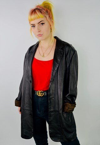 VINTAGE Y2K BROWN GENUINE LEATHER BOYFRIEND COAT