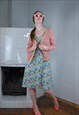 VINTAGE Y2K CROCHET SHORT CARDIGAN JACKET IN LIGHT NEON PINK